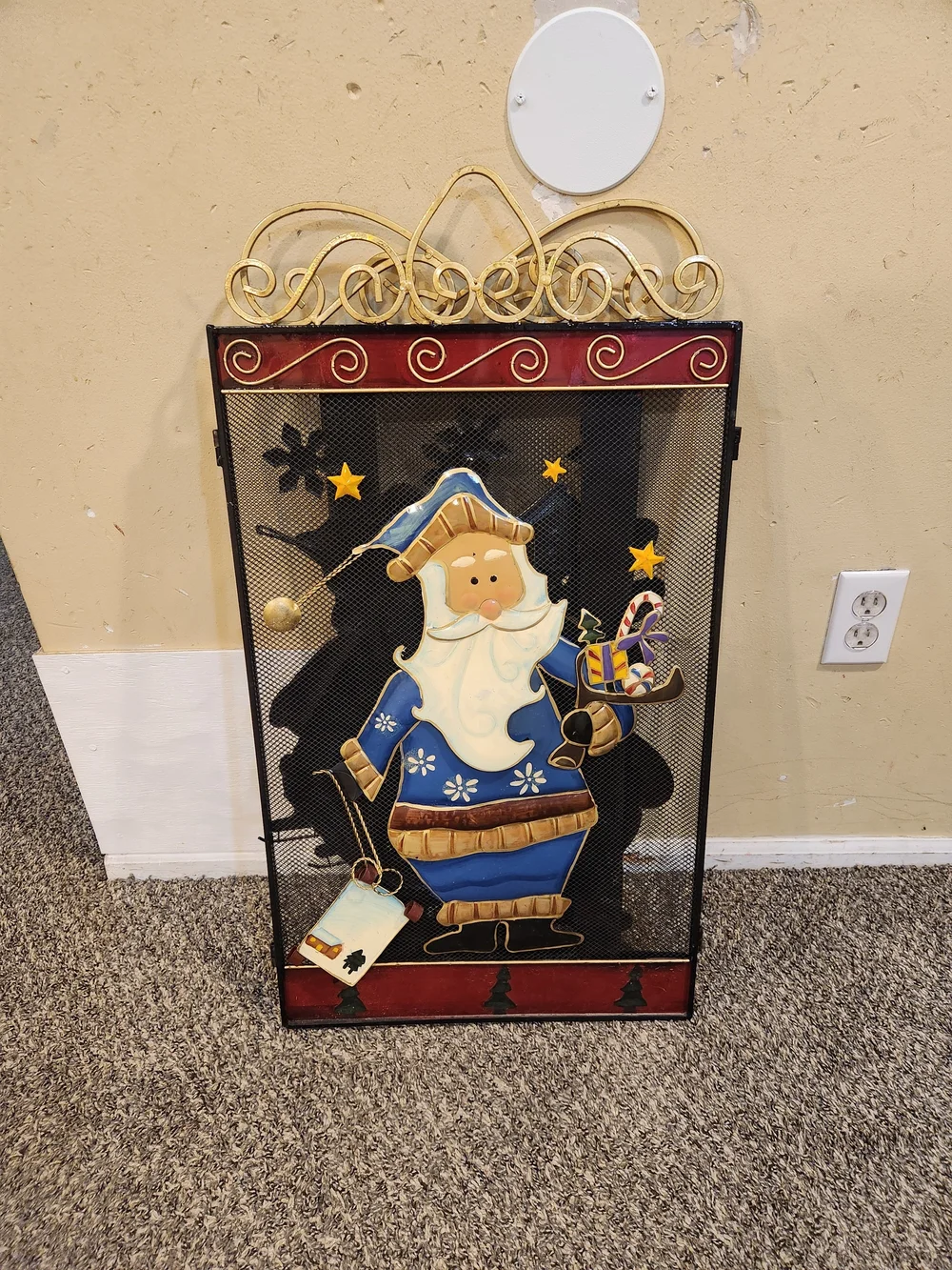 Festive Blue Santa Holiday Fireplace Screen Panel - Unbranded